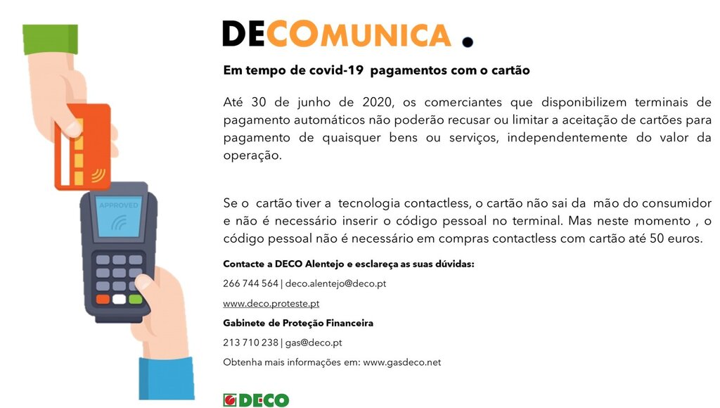 DECO Comunica - Em tempo de covid 19 pagamentos com o cartão 