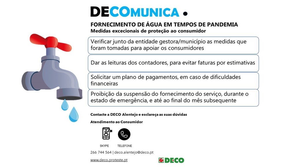 DECO Comunica - Fornecimento de água em tempo de pandemia