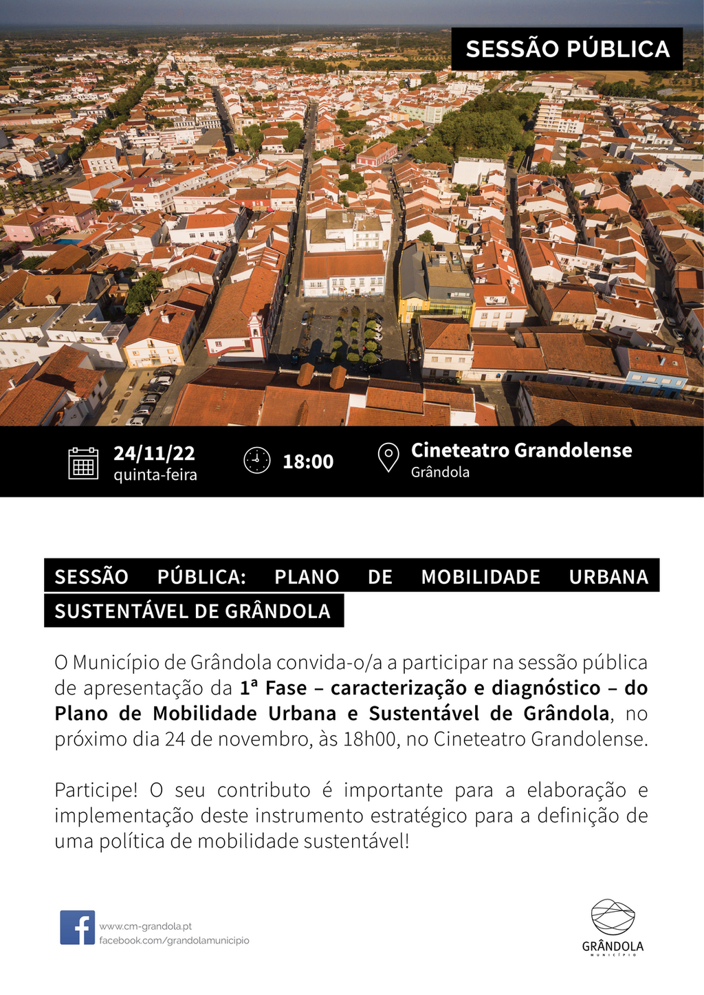 Sessão pública de apresentação da 1ª Fase do Plano de Mobilidade Urbana e Sustentável de Grândola