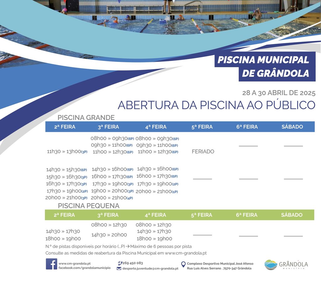 DESPORTO | Horário  da Piscina Municipal