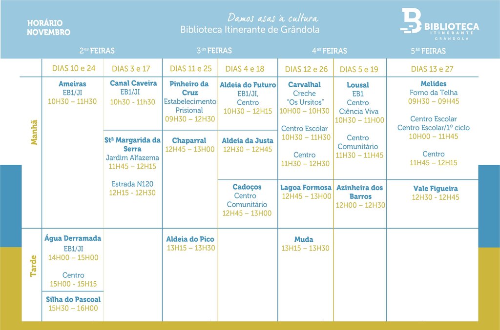 CULTURA | Horário da Biblioteca Itinerante - novembro