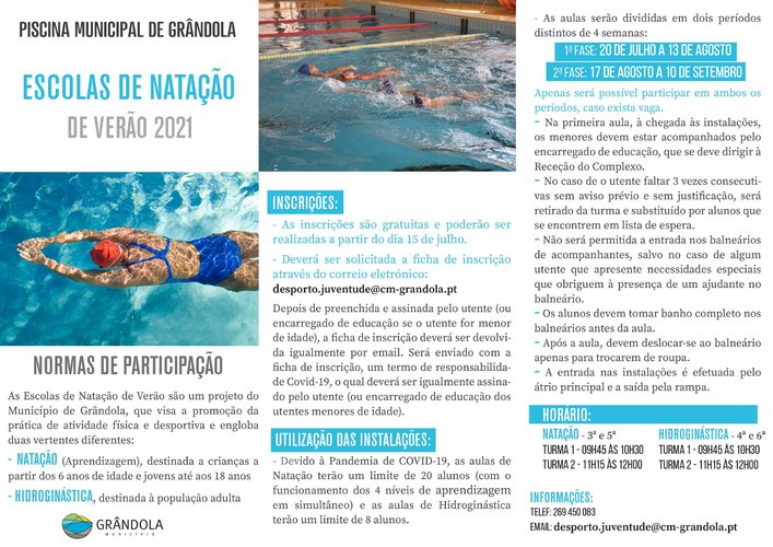 folheto escolas de natação